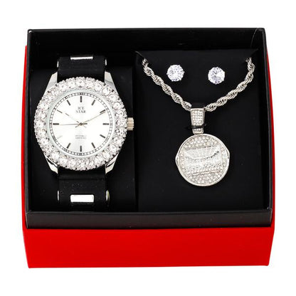 Watch and Last Supper Necklace with Earrings Gift Set - W1K-108