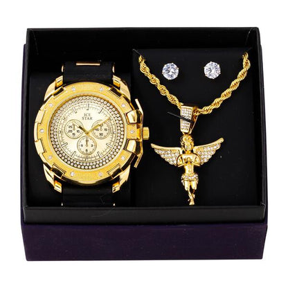 Watch and Angel Necklace with Earrings Gift Set - W1K-109