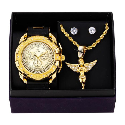 Watch and Angel Necklace with Earrings Gift Set - W1K-109