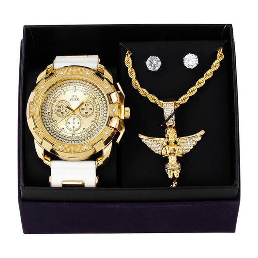 Watch and Angel Necklace with Earrings Gift Set - W1K-109