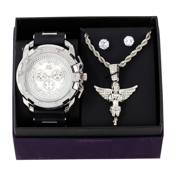 Watch and Angel Necklace with Earrings Gift Set - W1K-109