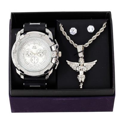 Watch and Angel Necklace with Earrings Gift Set - W1K-109