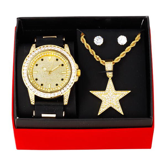 Watch and Star Necklace with Earrings Gift Set - W1K-110