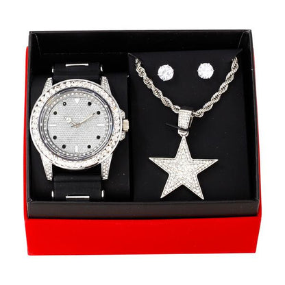 Watch and Star Necklace with Earrings Gift Set - W1K-110