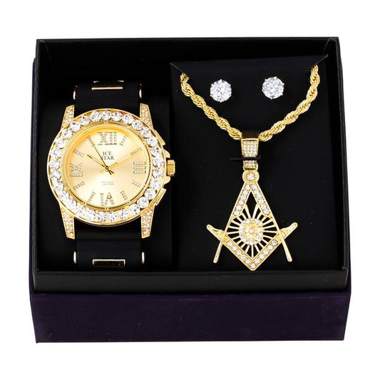 Watch and Mason Necklace with Earrings Gift Set - W1K-111