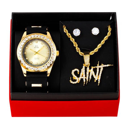 Watch and Saint Necklace with Earrings Gift Set - W1K-112