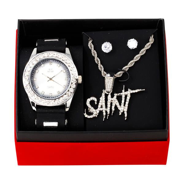 Watch and Saint Necklace with Earrings Gift Set - W1K-112