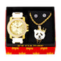 Watch and Panda King Necklace with Earrings Gift Set - W1K-114