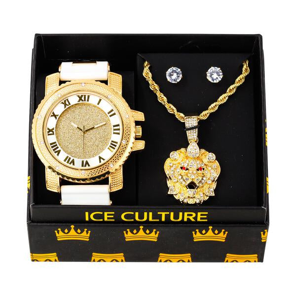 Watch and Lion Necklace with Earrings Gift Set - W1K-115