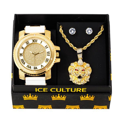 Watch and Lion Necklace with Earrings Gift Set - W1K-115