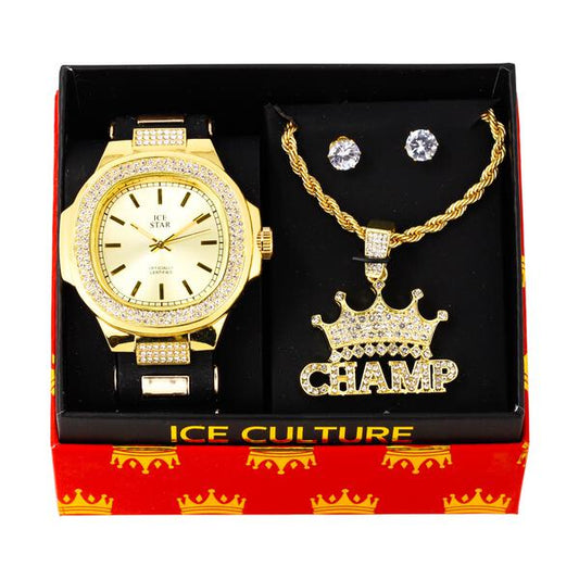Watch and Champ Necklace with Earrings Gift Set - W1K-118