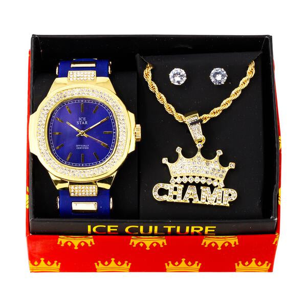 Watch and Champ Necklace with Earrings Gift Set - W1K-118