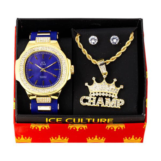 Watch and Champ Necklace with Earrings Gift Set - W1K-118