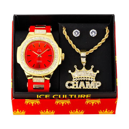 Watch and Champ Necklace with Earrings Gift Set - W1K-118