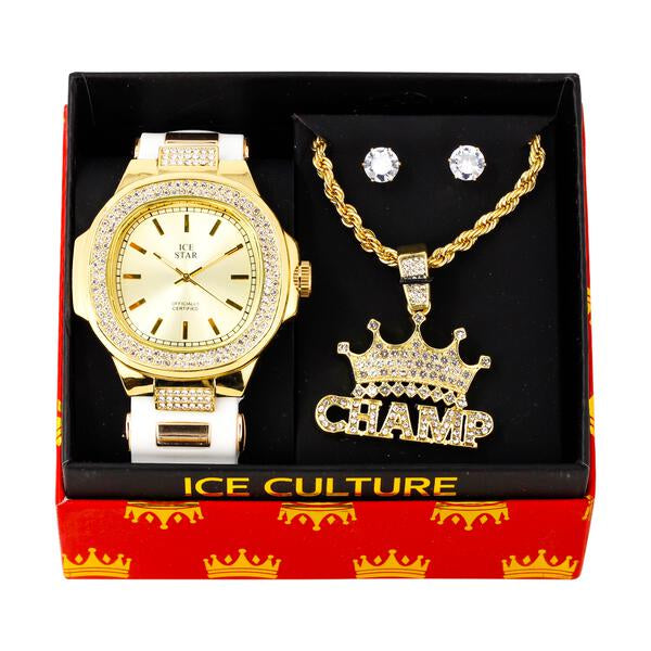 Watch and Champ Necklace with Earrings Gift Set - W1K-118