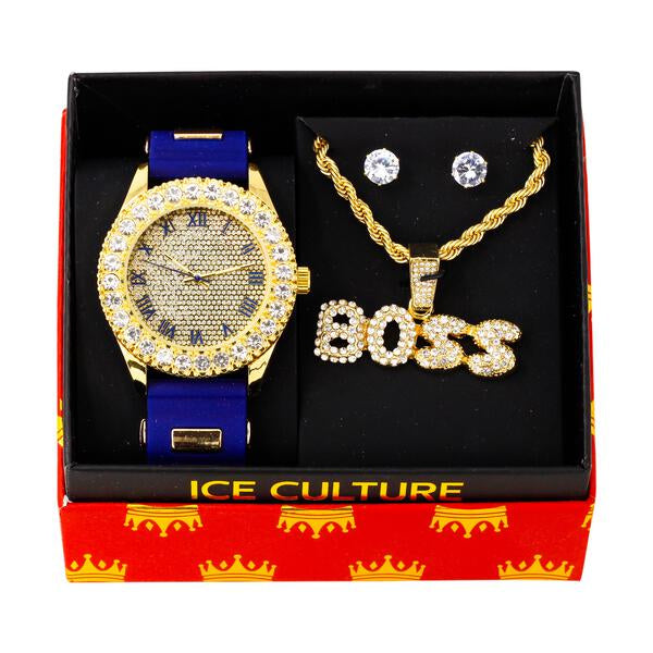 Watch and BOSS Necklace with Earrings Gift Set - W1K-120