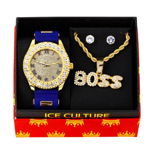 Watch and BOSS Necklace with Earrings Gift Set - W1K-120