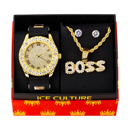 Watch and BOSS Necklace with Earrings Gift Set - W1K-120