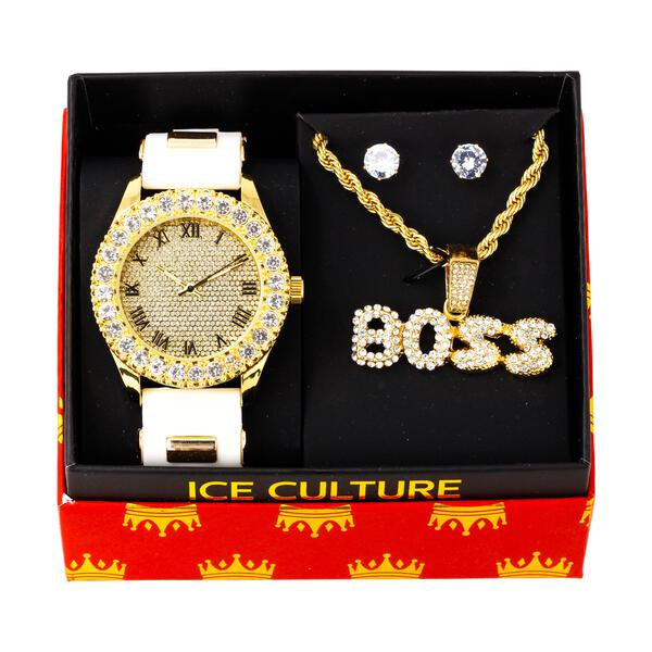 Watch and BOSS Necklace with Earrings Gift Set - W1K-120