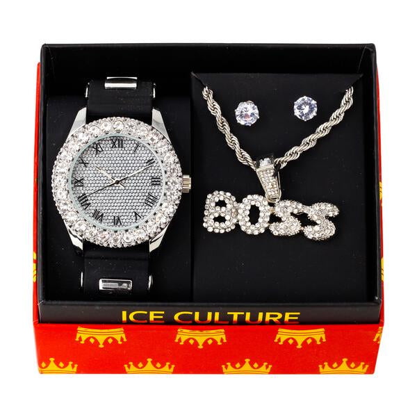 Watch and BOSS Necklace with Earrings Gift Set - W1K-120