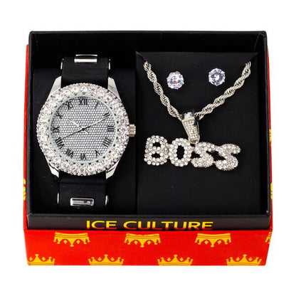 Watch and BOSS Necklace with Earrings Gift Set - W1K-120