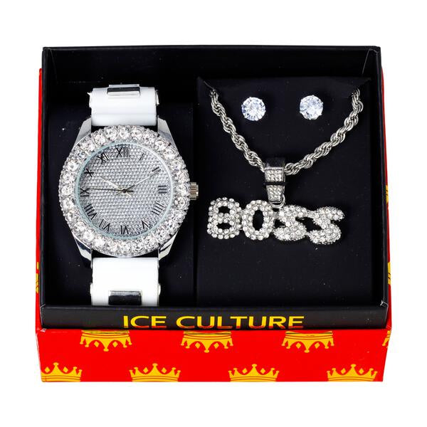 Watch and BOSS Necklace with Earrings Gift Set - W1K-120