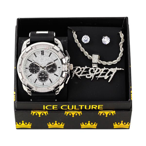 Watch and RESPECT Necklace with Earrings Gift Set - W1K-121