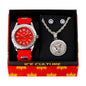 Watch and Loin Medallion Necklace with Earrings Gift Set - W1K-124