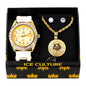 Watch and Tiger Medallion Necklace with Earrings Gift Set - W1K-125
