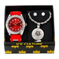 Watch and Tiger Medallion Necklace with Earrings Gift Set - W1K-125