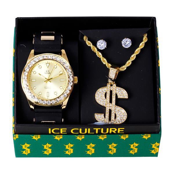 Watch and Dollar Necklace with Earrings Gift Set - W1K-137