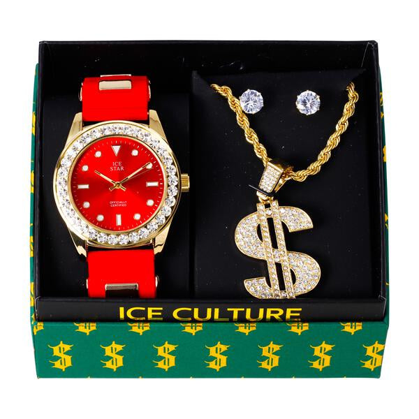 Watch and Dollar Necklace with Earrings Gift Set - W1K-137