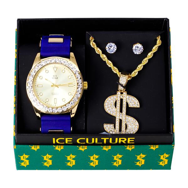 Watch and Dollar Necklace with Earrings Gift Set - W1K-137