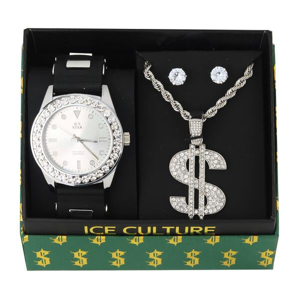 Watch and Dollar Necklace with Earrings Gift Set - W1K-137