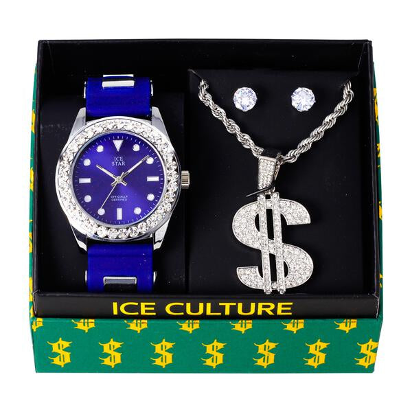 Watch and Dollar Necklace with Earrings Gift Set - W1K-137