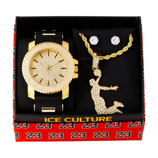 Watch and Basket ball Necklace with Earrings Gift Set - W1K-139