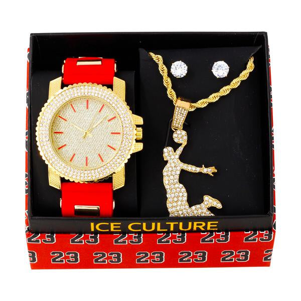 Watch and Basket ball Necklace with Earrings Gift Set - W1K-139