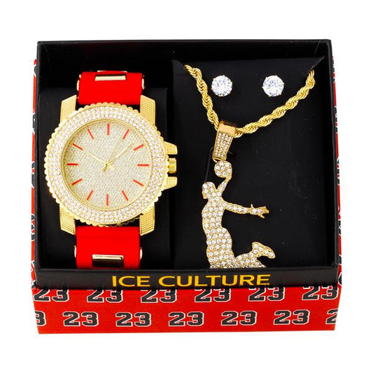 Watch and Basket ball Necklace with Earrings Gift Set - W1K-139