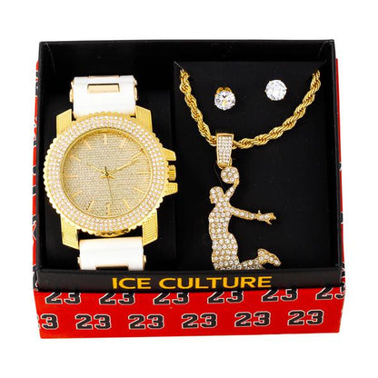 Watch and Basket ball Necklace with Earrings Gift Set - W1K-139