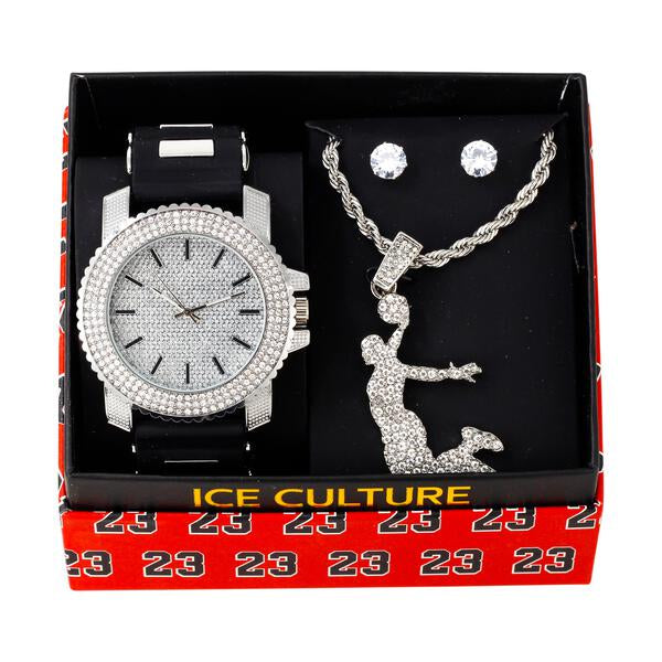 Watch and Basket ball Necklace with Earrings Gift Set - W1K-139
