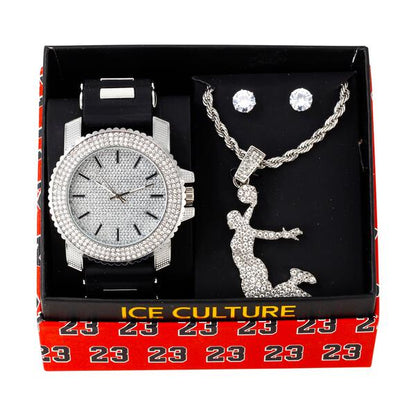 Watch and Basket ball Necklace with Earrings Gift Set - W1K-139