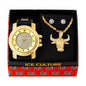 Watch and Angry Bull Necklace with Earrings Gift Set - W1K-140