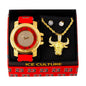Watch and Angry Bull Necklace with Earrings Gift Set - W1K-140