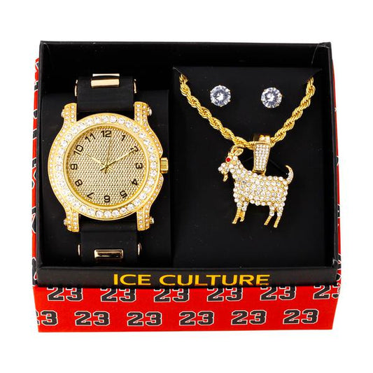 Watch and GOAT Necklace with Earrings Gift Set - W1K-141
