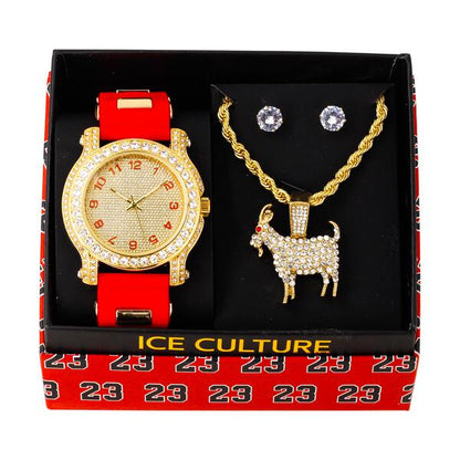 Watch and GOAT Necklace with Earrings Gift Set - W1K-141