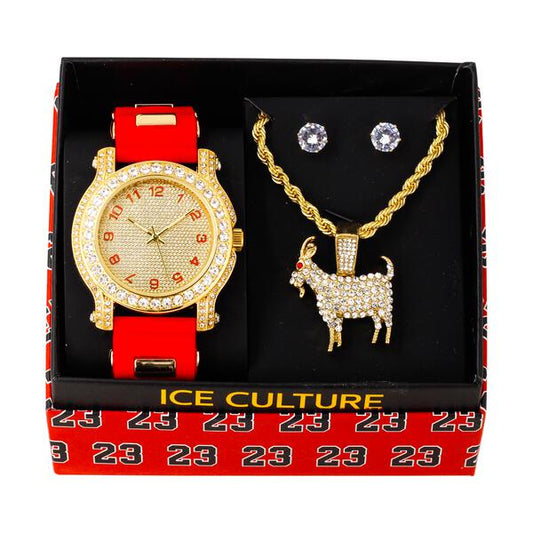Watch and GOAT Necklace with Earrings Gift Set - W1K-141