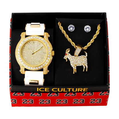 Watch and GOAT Necklace with Earrings Gift Set - W1K-141