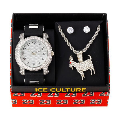 Watch and GOAT Necklace with Earrings Gift Set - W1K-141