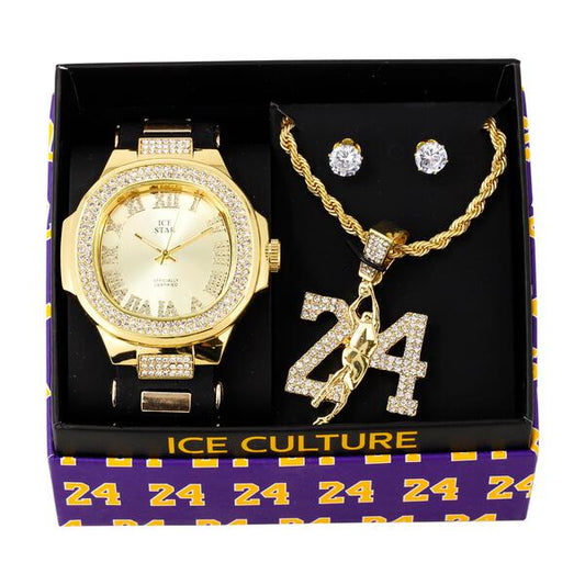 Watch and Basket ball Necklace with Earrings Gift Set - W1K-143