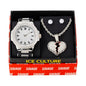 Watch and Broken Heart Necklace with Earrings Gift Set - W1K-151